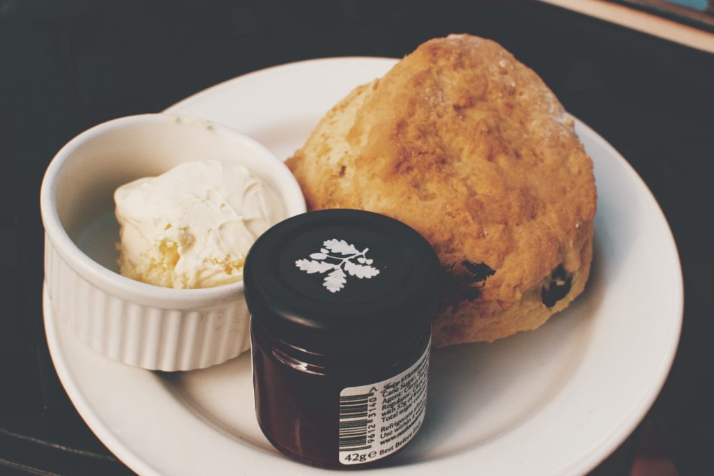 Scone with cream and jam